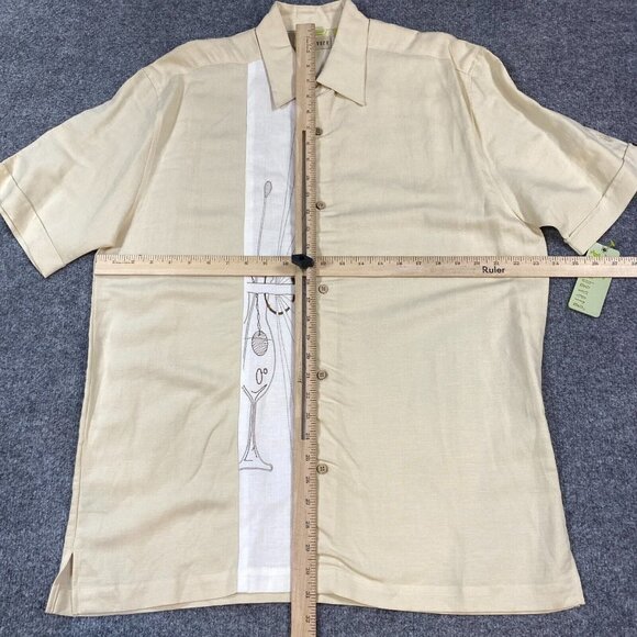 Cubavera Mens Shirt L Beige Linen Blend Embroidered MCM Hurricane Glass NEW - Picture 2 of 7